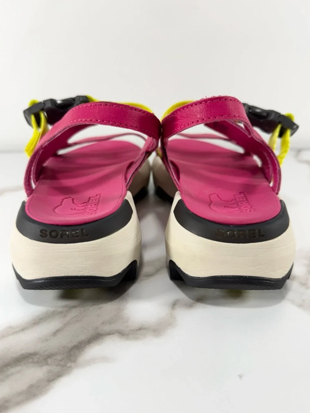 Sorel Kinetic Impact Leather Neon Strap Sporty Chunky Platform Sling Sandals 7.5 - Picture 7 of 12